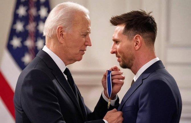 Lionel Messi «drible» Joe Biden à la cérémonie de remise de la médaille présidentielle de la Liberté à la Maison-Blanche