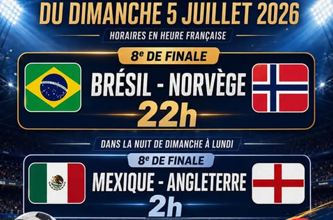 Coupe du Monde 2026 : Brésil–Norvège et Mexique–Angleterre, deux chocs décisifs pour boucler les huitièmes de finale