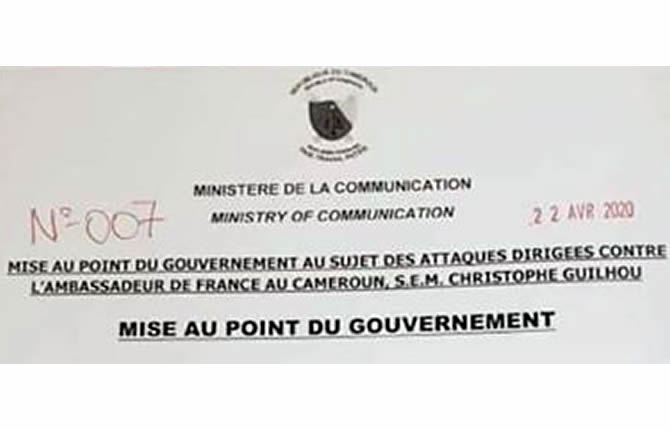 Le gouvernement camerounais apporte son soutien à l'ambassadeur de France au Cameroun