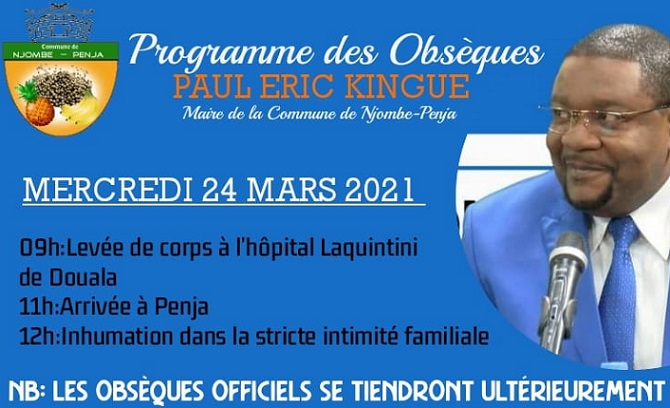 Programme des obsèques du maire Paul Eric Kingue