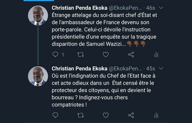 Christian Penda Ekoka : «L'ambassadeur de France est devenu le porte-parole du soi-disant chef d'État »