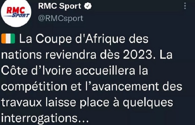 Retrait de la CAN 2023  à la Côte d'Ivoire: Ce que pense RMC Sport