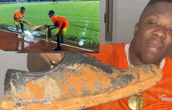 L'inondation au stade d'Ebimpe interrompt la rencontre Côte d'ivoire vs Mali, l'influenceur Apoutchou pleure sa chaussure